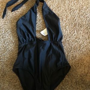 Black plunge swimsuit